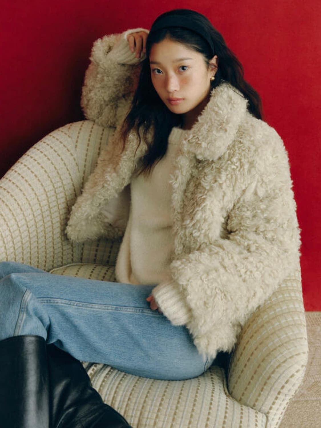 포 유어 아이즈 온리 - 리코 컬리 퍼 자켓 (베이지) 상품이미지4