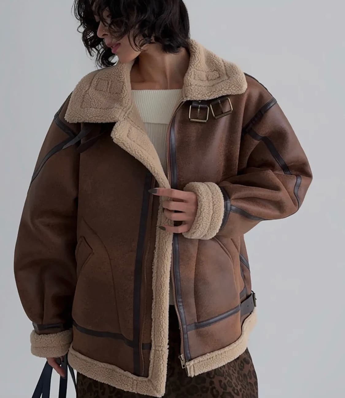 레더 쉐르파 무스탕 자켓 더그린랩 상품이미지1