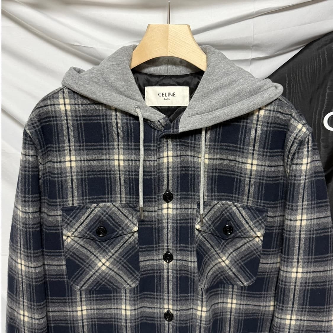 [S+급/50] 셀린느 체크 코튼 후드 오버셔츠 자켓 상품이미지4