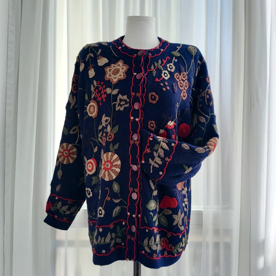 꽃자수 네이비 빈티지 가디건 상품이미지1