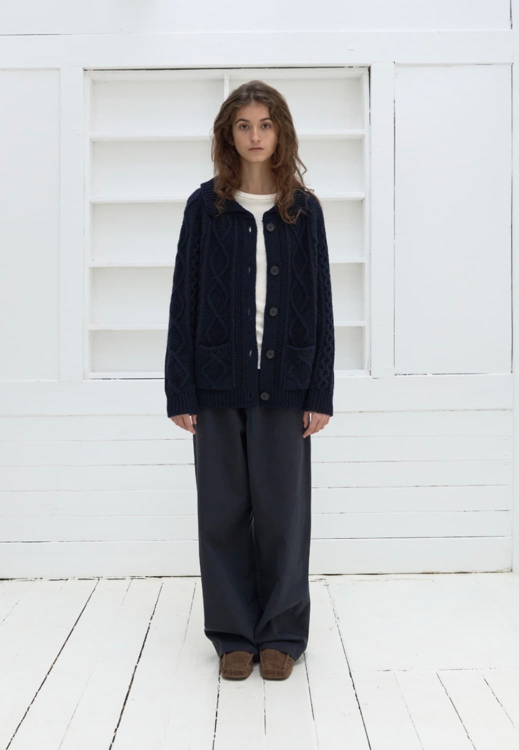 poszer 포저 케이블 니트 가디건 네이비 상품이미지2