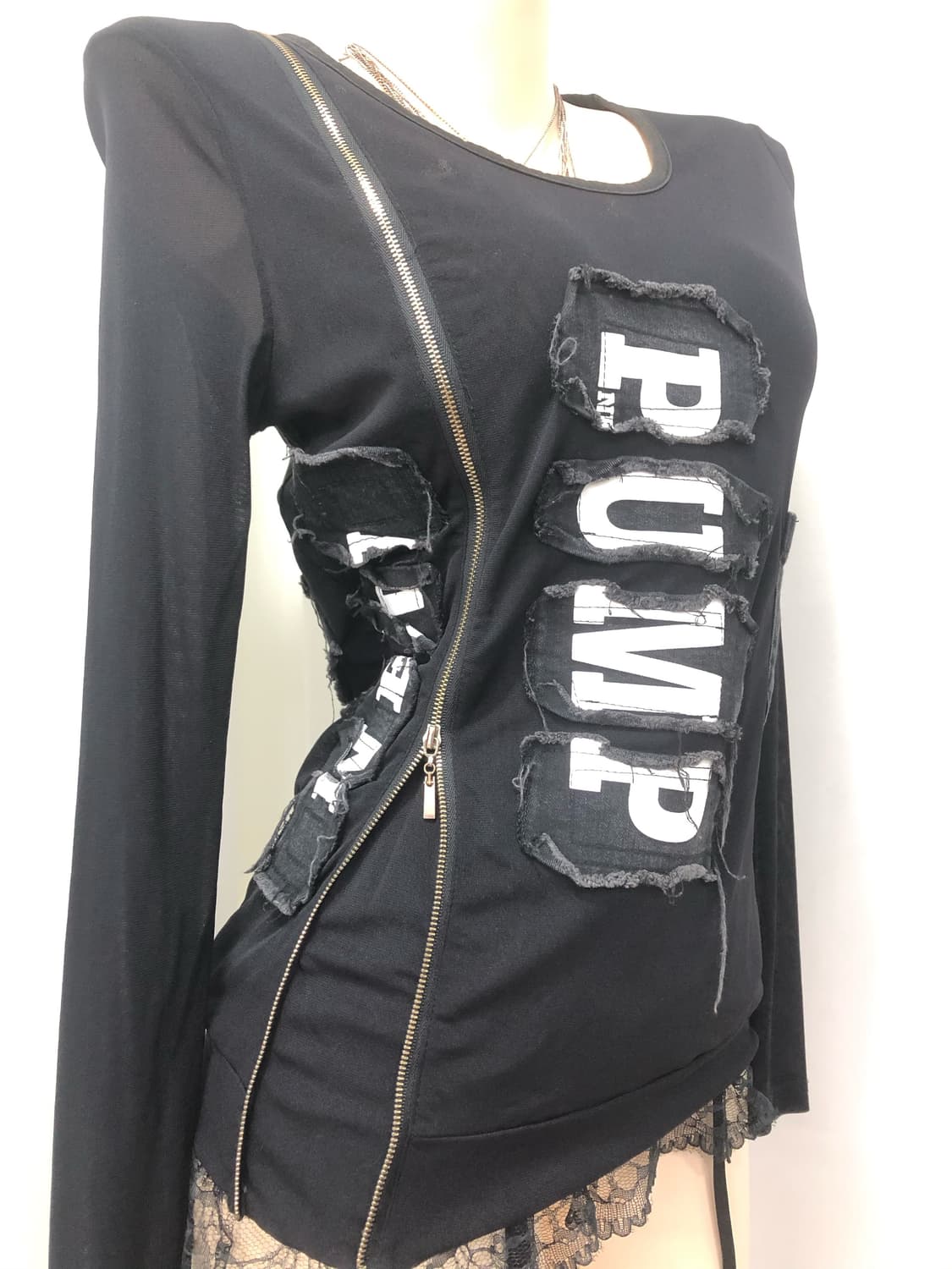 pump grunge punk zipper detail sheer top 상품이미지2