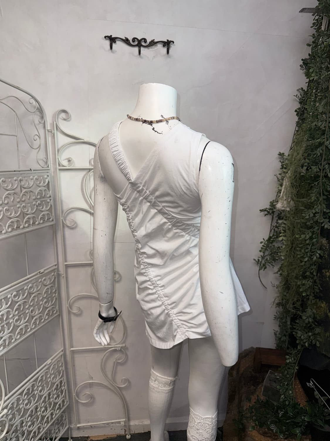 White unbalance draped shirring 슬리브리스 상품이미지6
