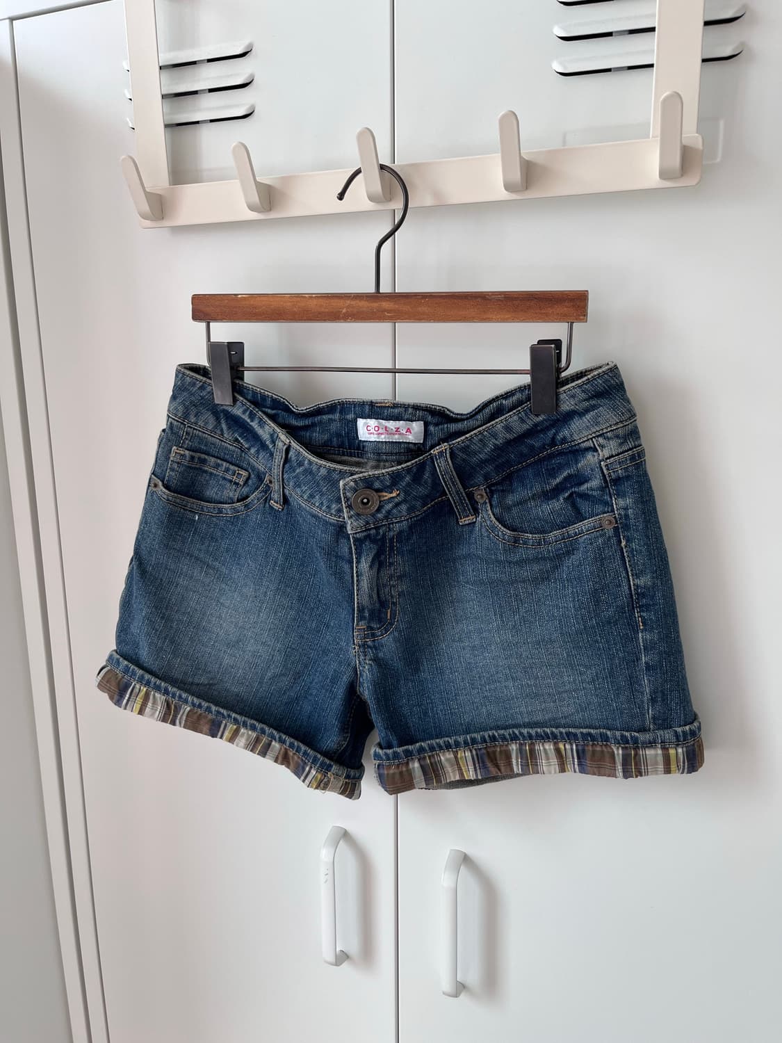 Colza 체크 롤업 레이어드 데님 숏팬츠 반바지 상품이미지7