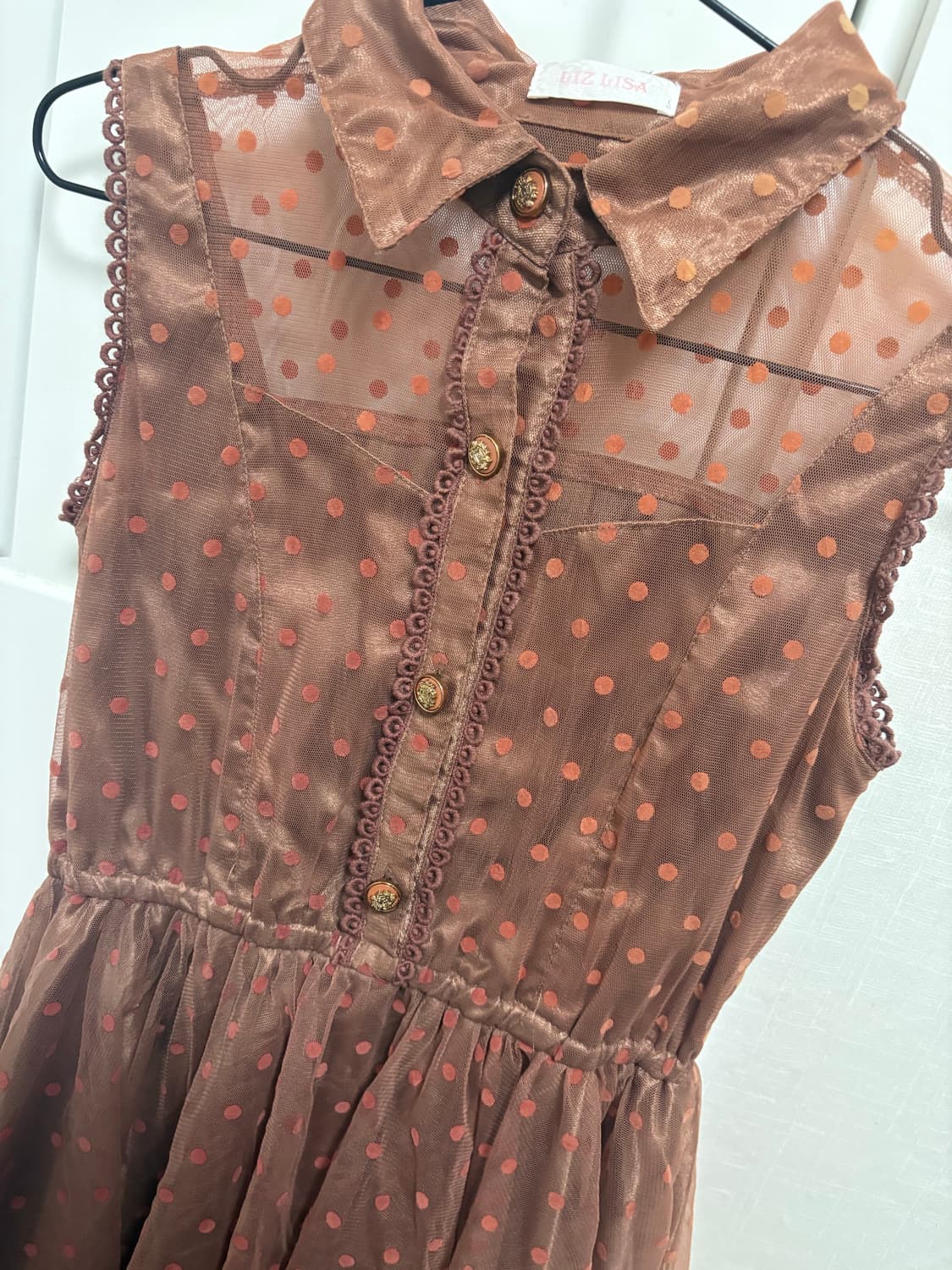 리즈리사🍫🤎) 라떼 갸루 빈티지 도트 패턴 샤 원피스 상품이미지3