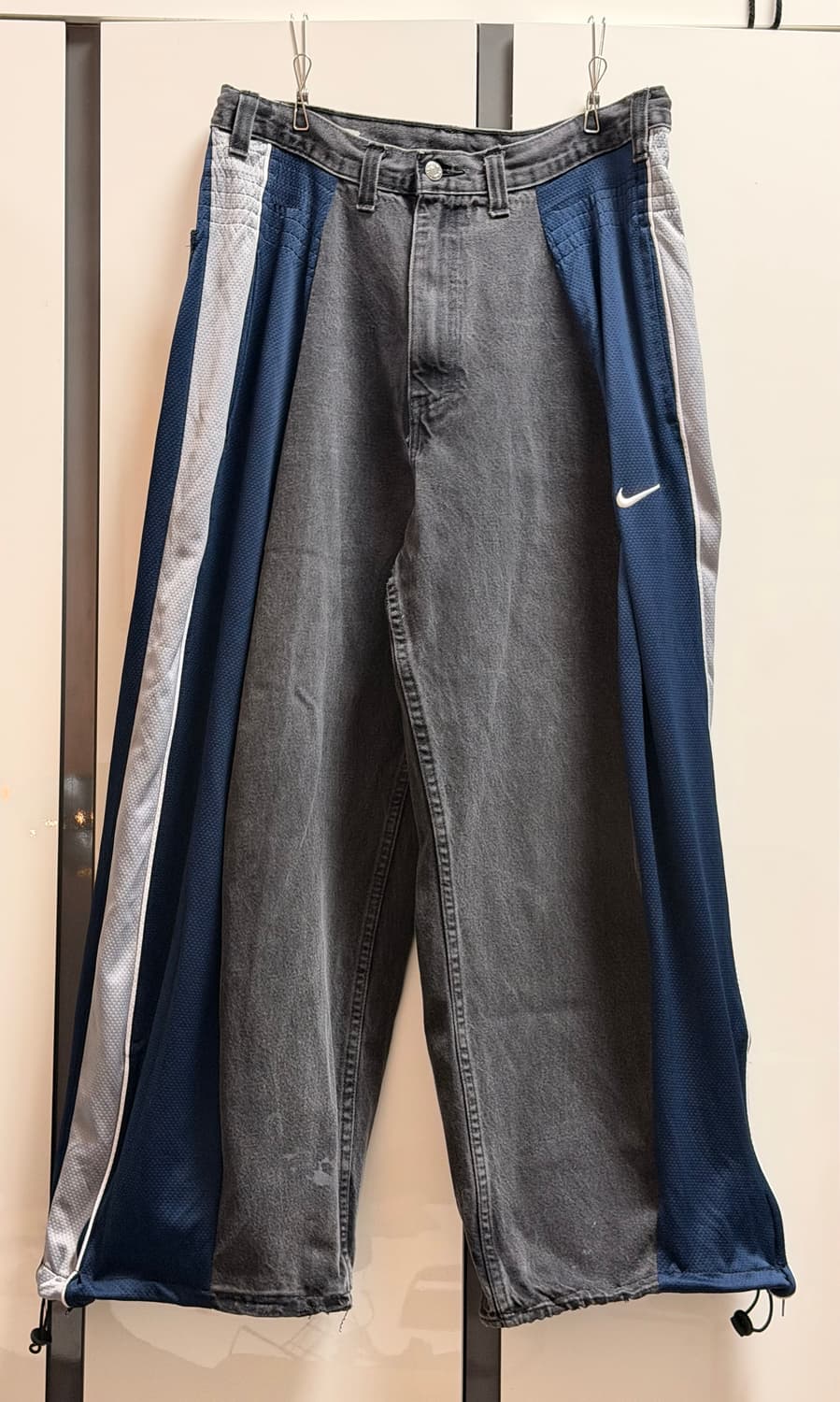 (32-36)빈티지 나이키 흑청 반반제작팬츠 상품이미지3