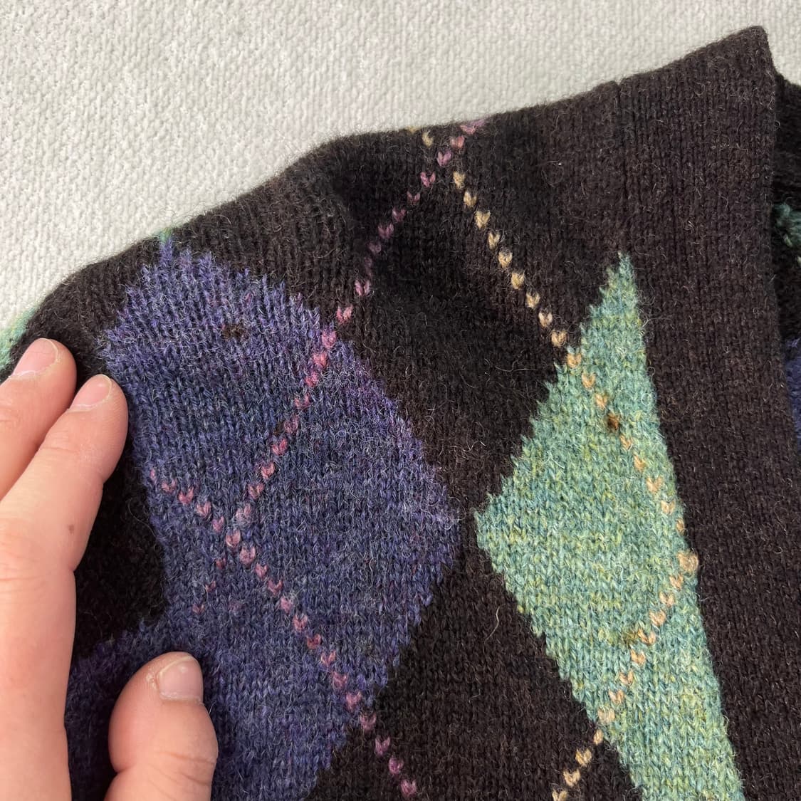 100 폴로 랄프로렌 아가일 패턴 램스울 엘보우패치 가디건 상품이미지4