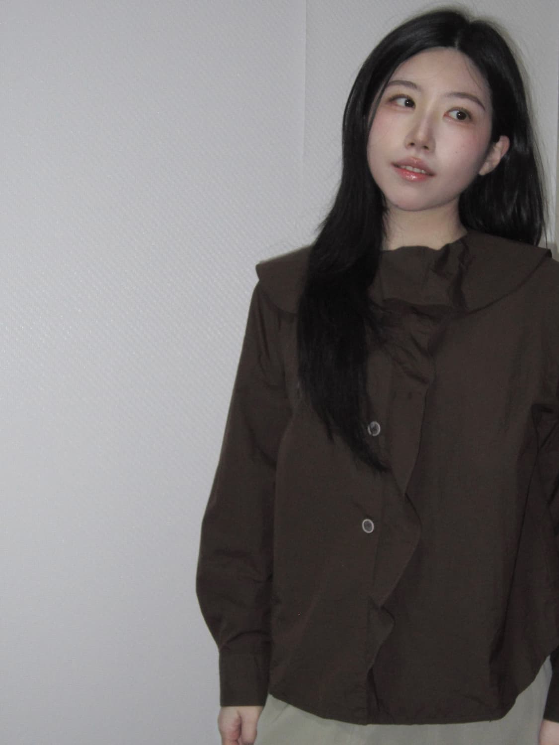 frill brown volume blouse top 상품이미지7