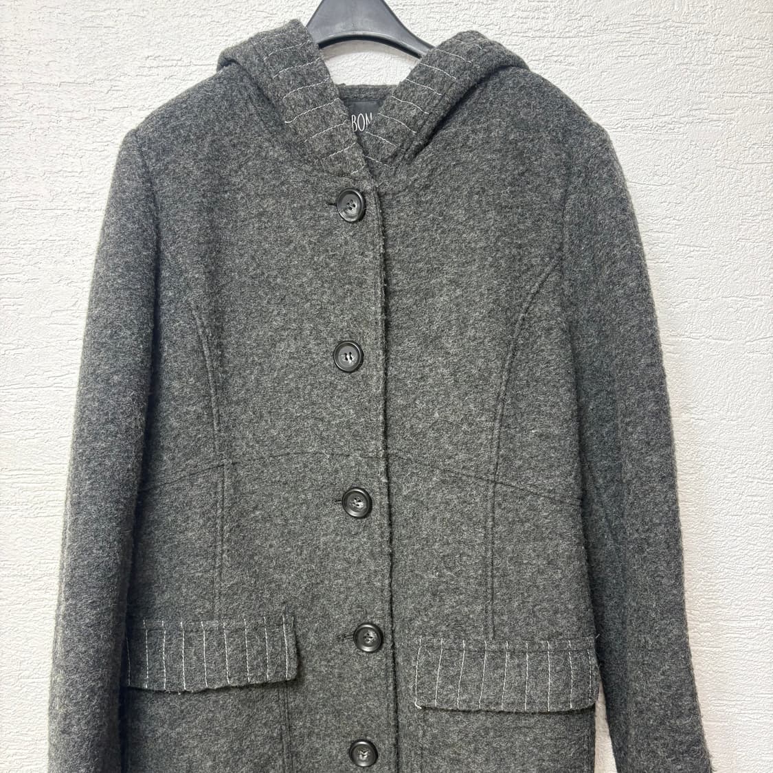 그레이 후드 단추코트 상품이미지2