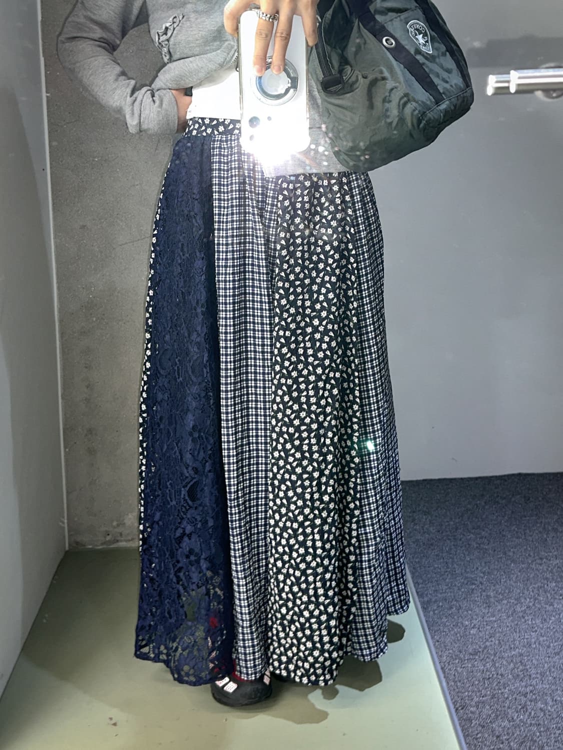 flower/lace/check pannel long skirt 상품이미지1