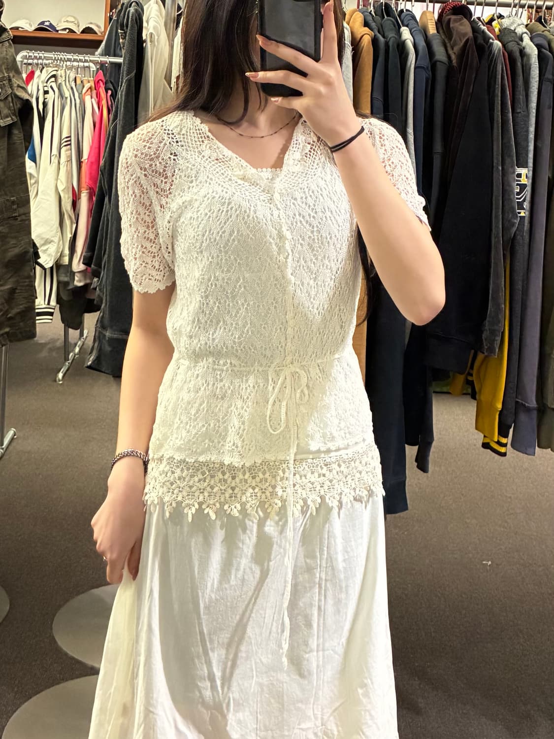 L)Japanese vintage 여성 꽃자수 반팔 그물 가디건 상품이미지1