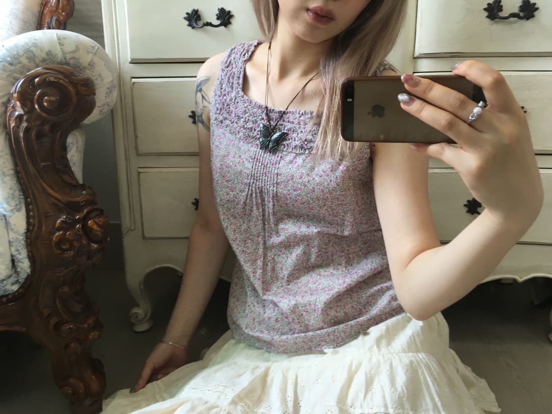 일본빈티지 하구미 잔꽃 프릴 블라우스 상품이미지2