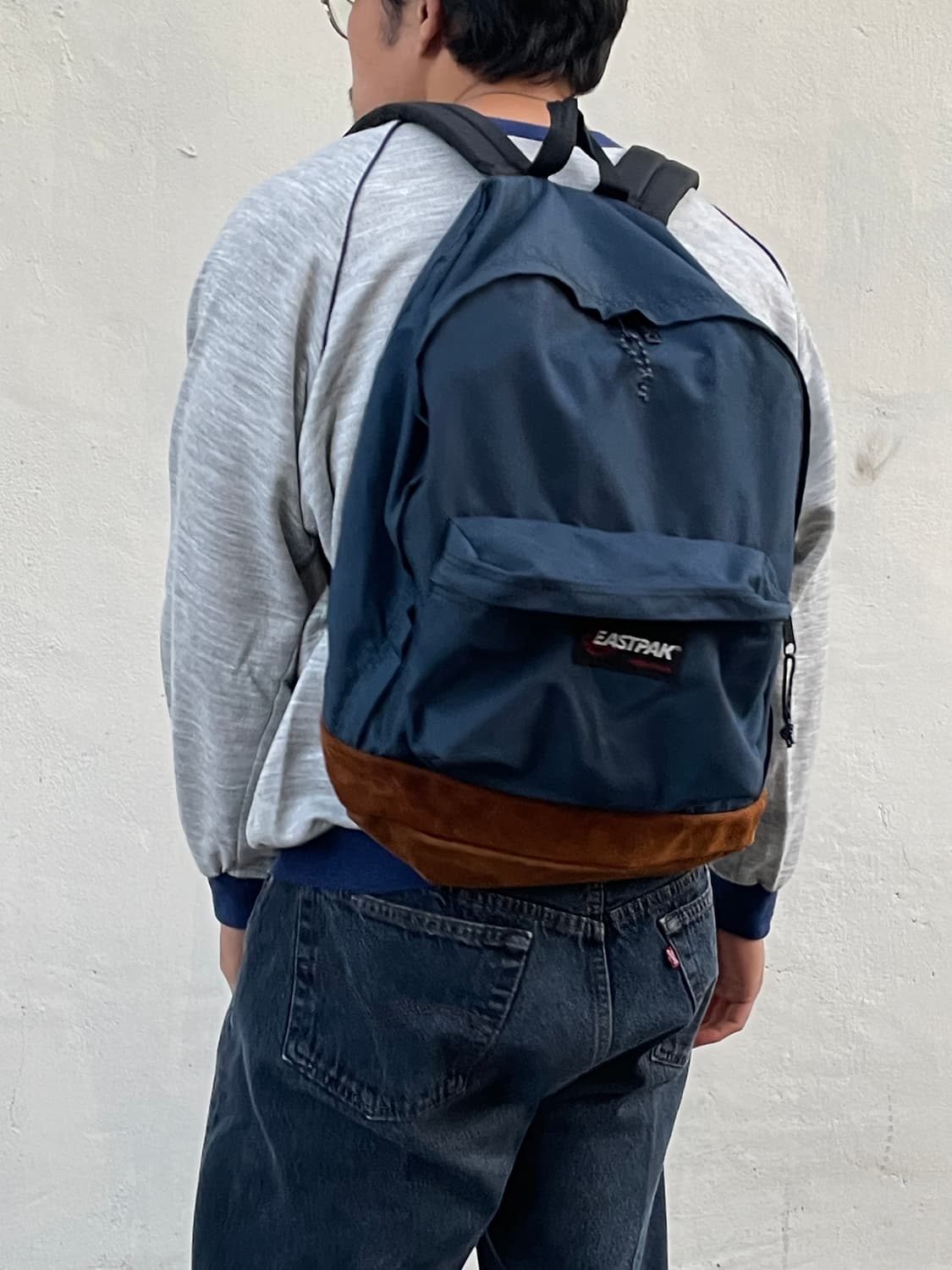 90s Eastpak Leater Bottom Navy Backapack 상품이미지5