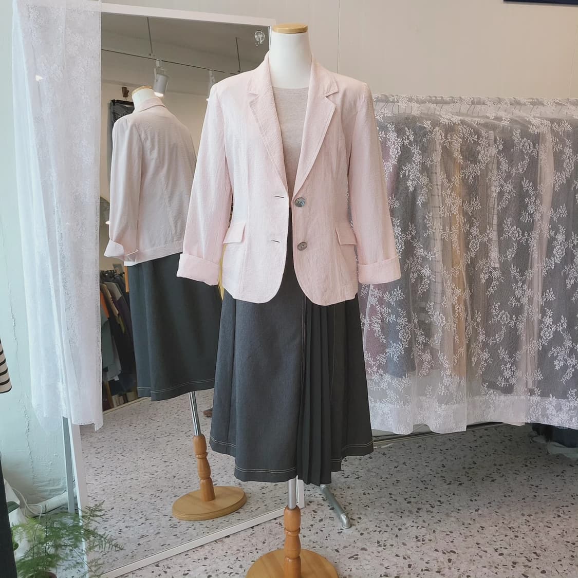 Sonia gilles 시어서커 핑크 면자켓 상품이미지3