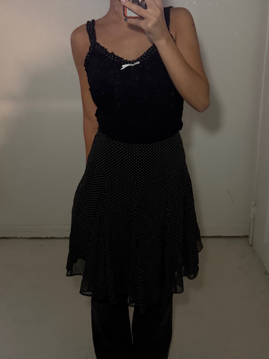 일본빈티지 도트 플리츠 미디스커트 상품이미지4