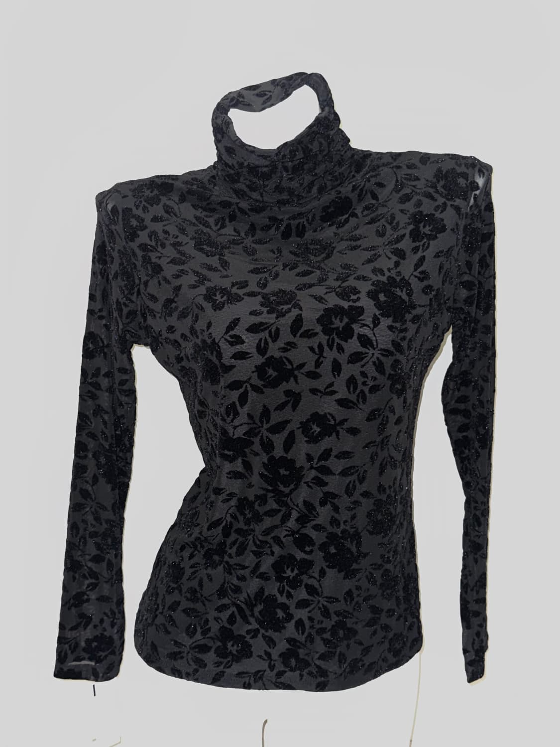 빈티지 블랙 플로럴 벨벳 번아웃 시스루 목폴라 상품이미지2