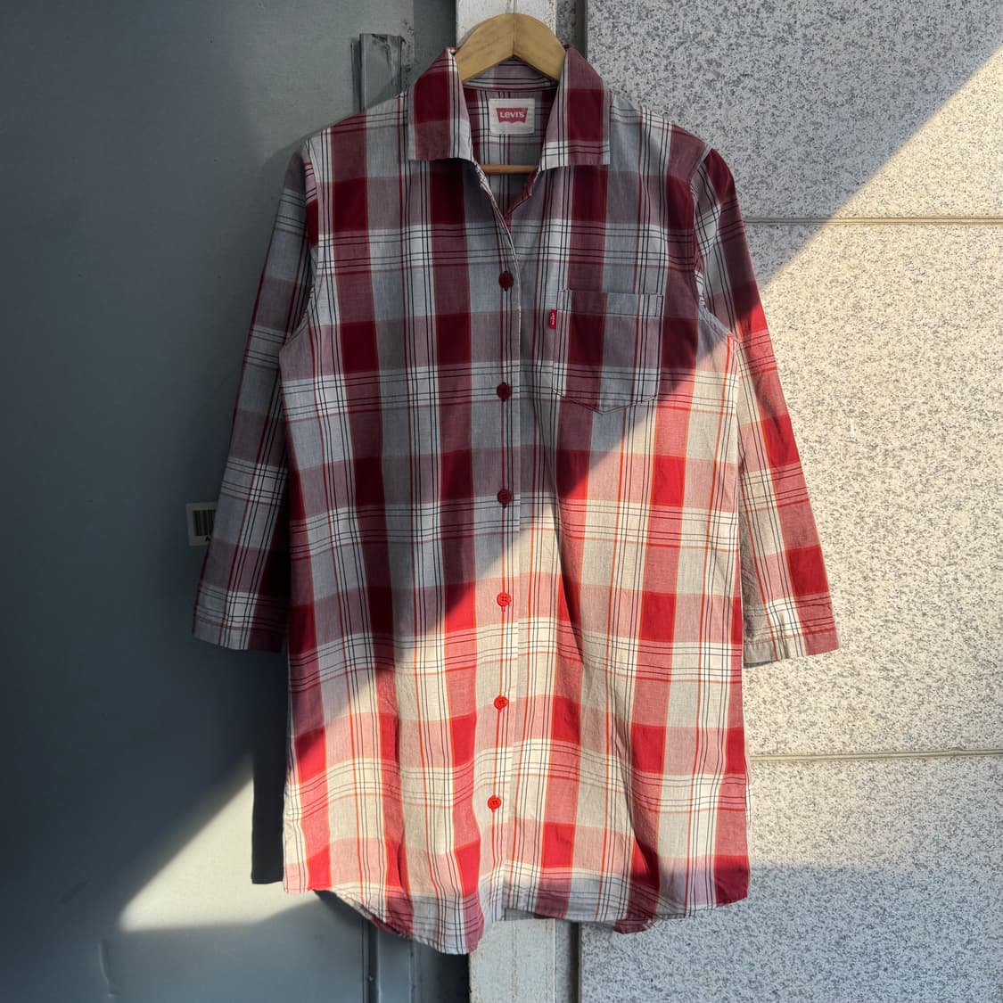 리바이스 포켓 체크 셔츠 원피스 상품이미지1