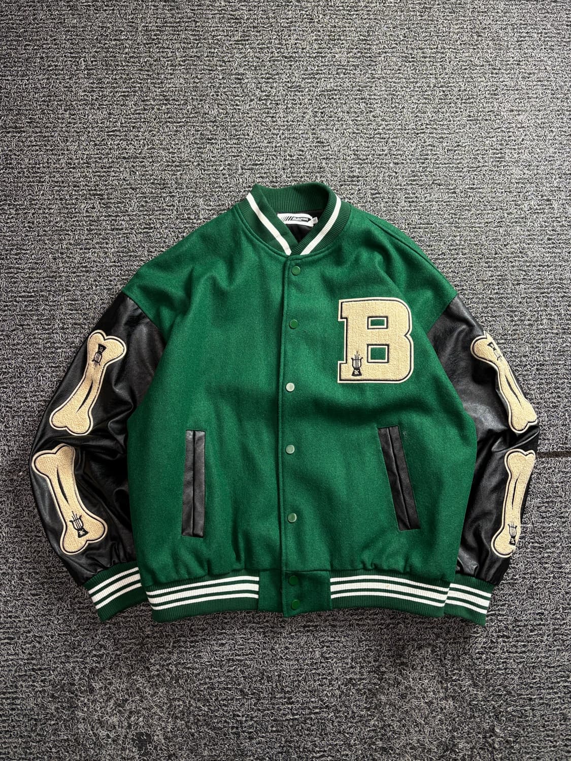 USA 스켈레톤 본 플리스 패치워크 스타디움 바시티 자켓 2749 상품이미지2