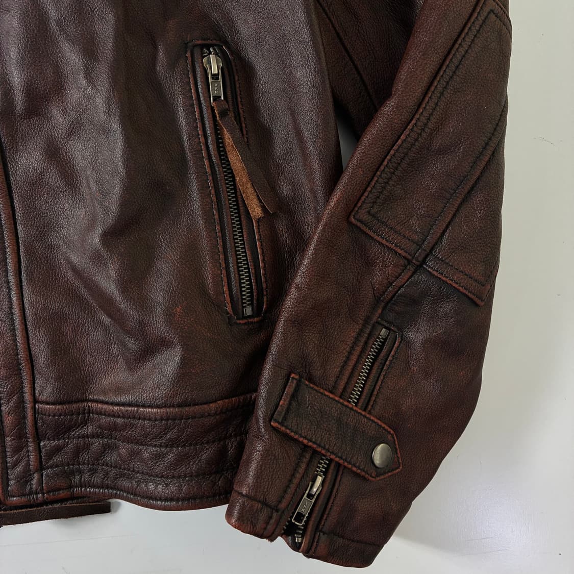 Vintage Lnyueda 브라운 카우레더 바이커 자켓 상품이미지4