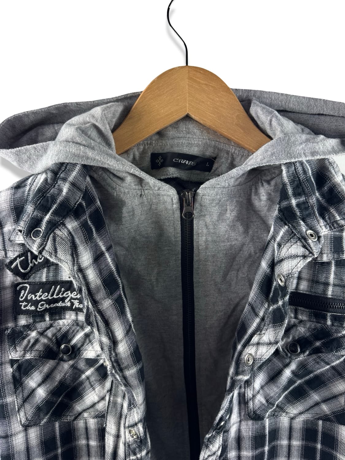 JPN Y2K 체크 레터링 레이어드 집업2159 상품이미지4