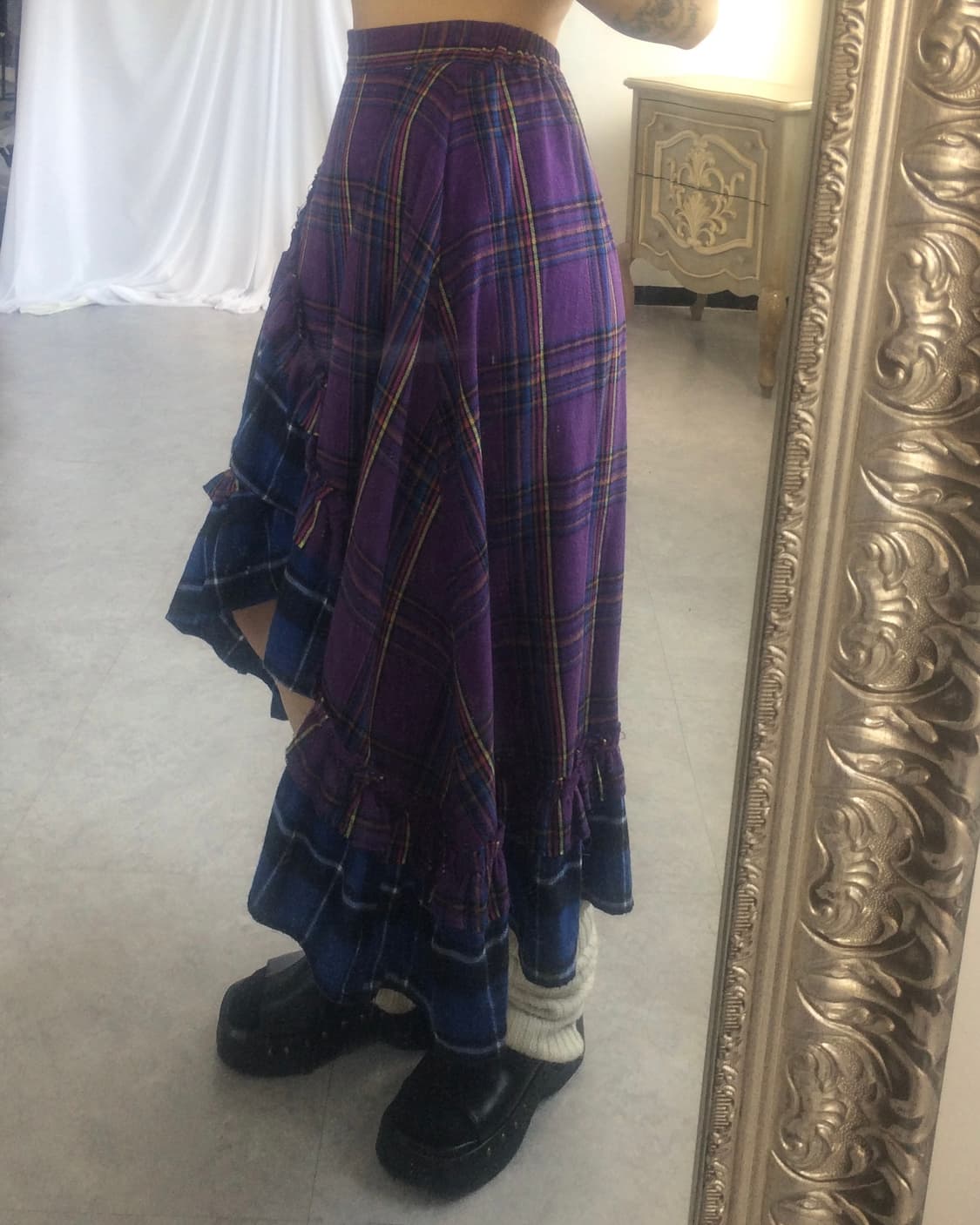 Check pattern frill unbalanced wrap skir 상품이미지8