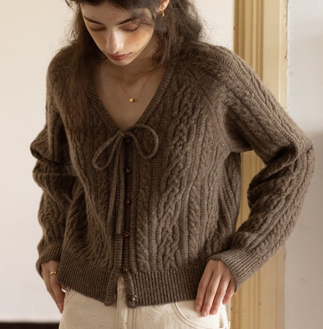 르니나 ESME 울 리본 카디건 가디건 브라운 상품이미지1