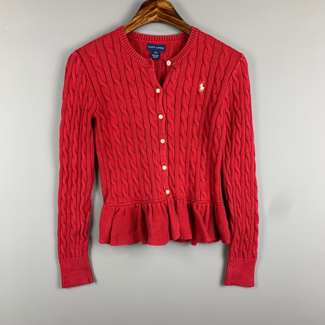 폴로 랄프로렌 프릴 레드 꽈배기 니트 가디건  상품이미지2
