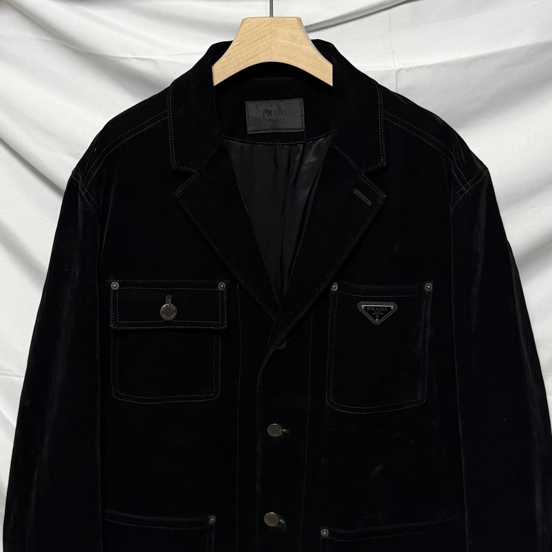 [S급/56] 프라다 벨벳 데님 블루종 자켓 블랙 상품이미지2