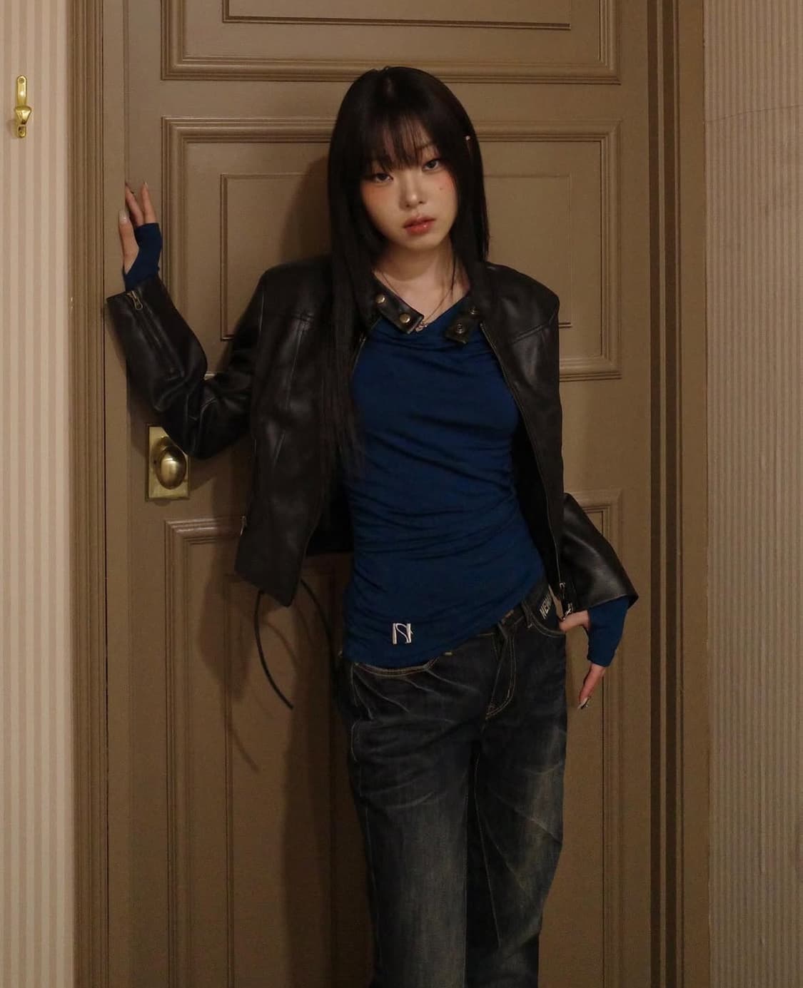 뉴얼린 워싱 크롭 레더 자켓 상품이미지1