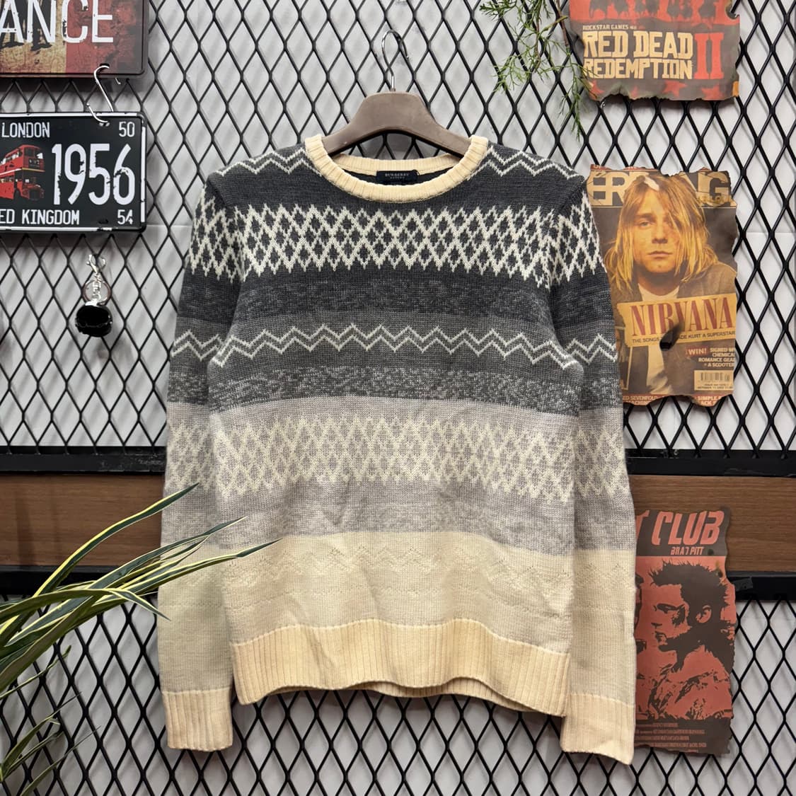 00s 버버리 노르딕 울니트 컬러블록 아이보리 그레이 배색 상품이미지1