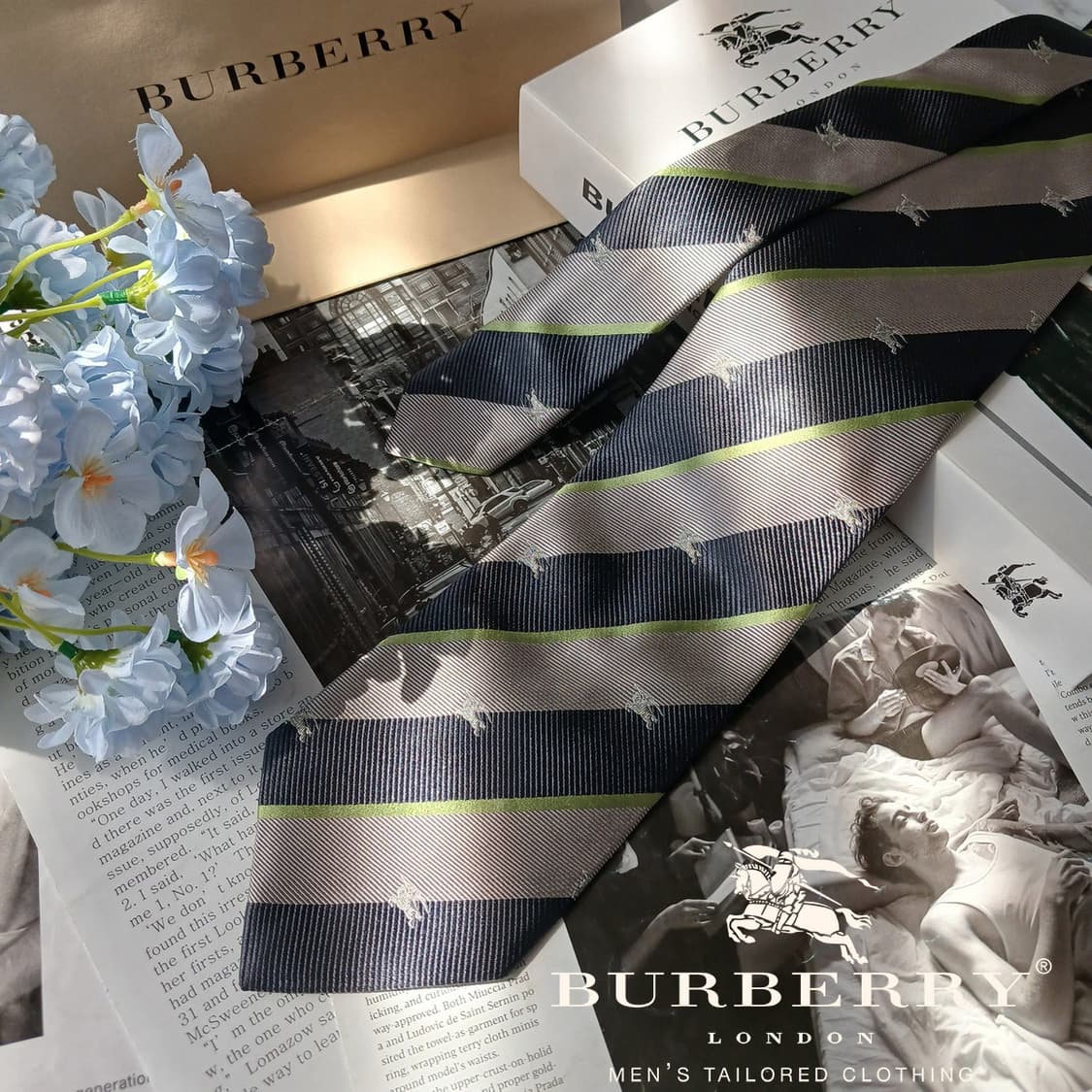 버버리 네이비 & 그레이 스트라이프 넥타이 9.5cm A+등급 E891 상품이미지2
