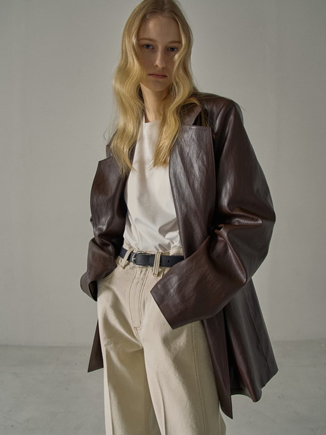 파사드패턴 오버핏 레더자켓 상품이미지2