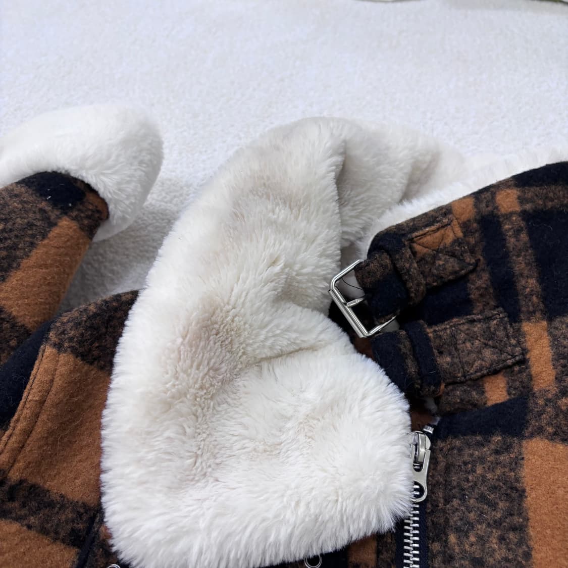 L H&M 체크 퍼 재킷 0304E 상품이미지5