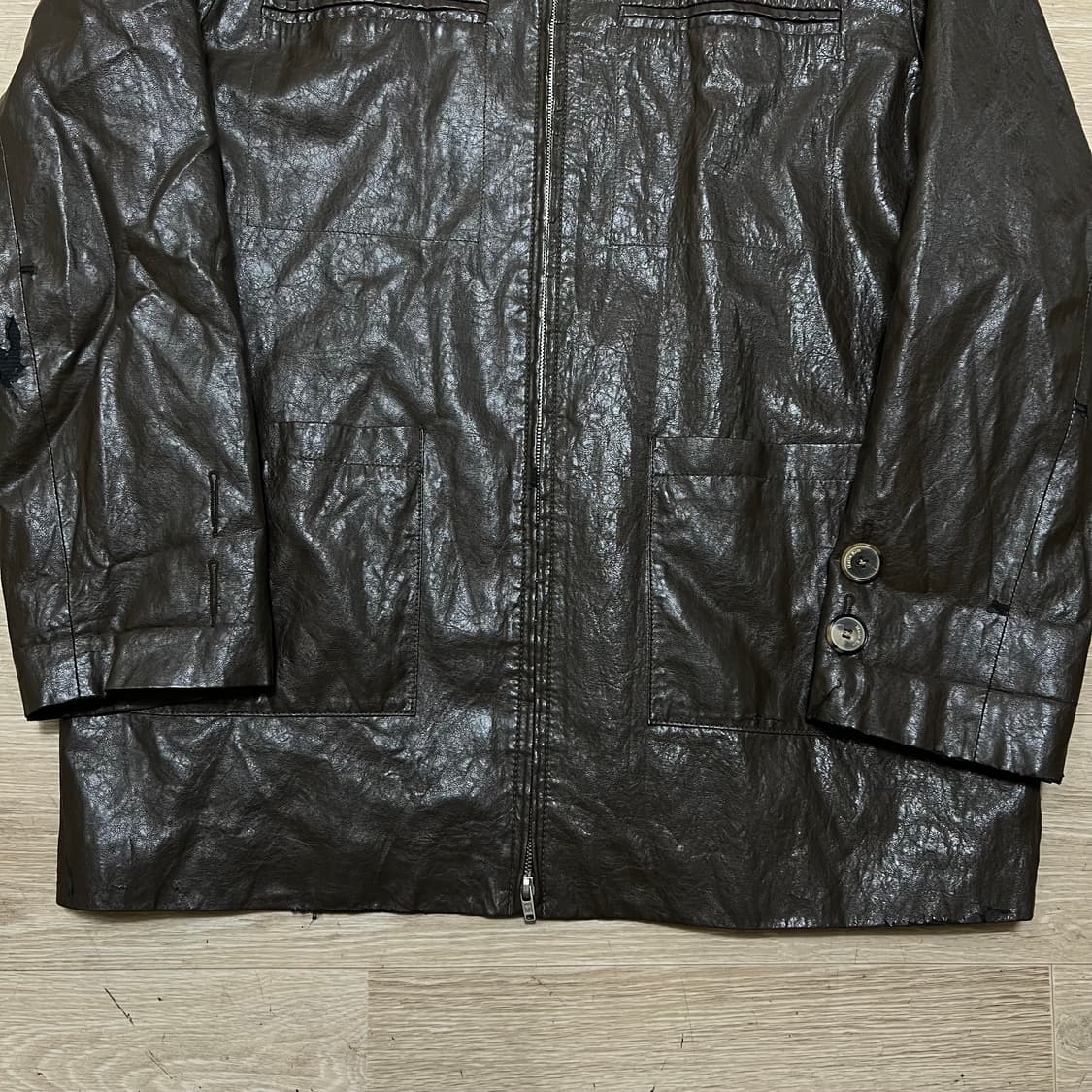 마뗑킴 빈티지 레더 라이더 가죽자켓 [브라운] XL/105 상품이미지3