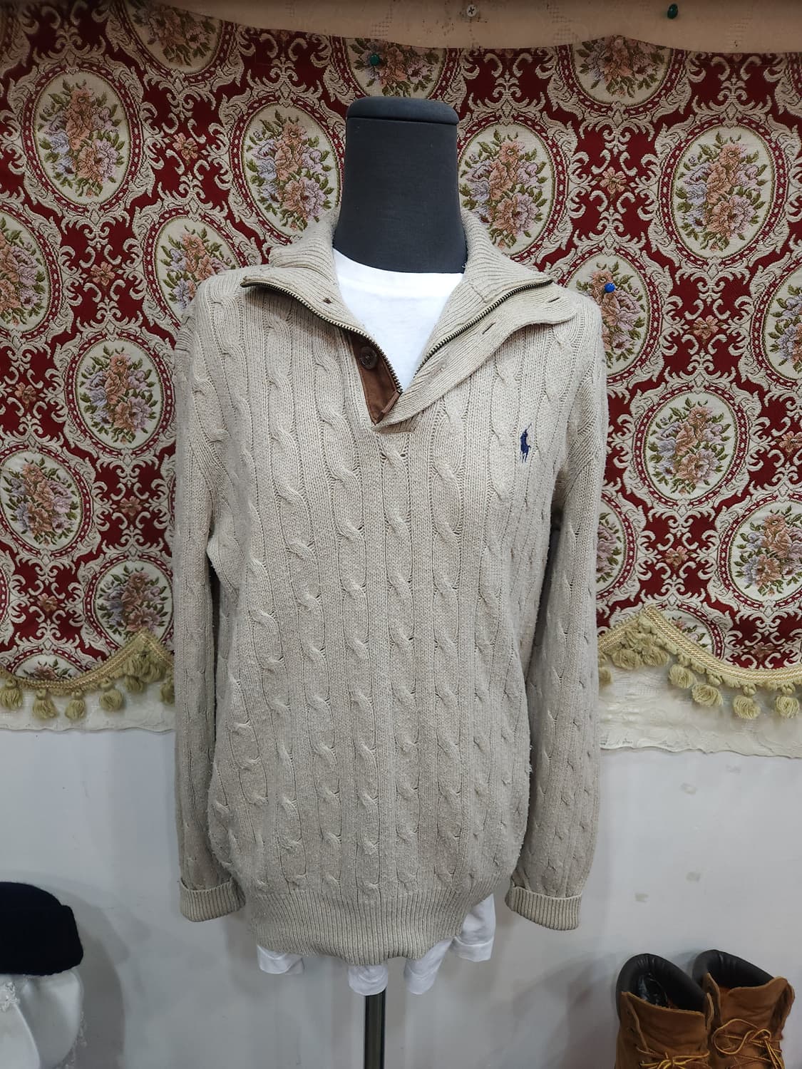 폴로 랄프로렌 터사실크 반집업 꽈배기 니트

 상품이미지1