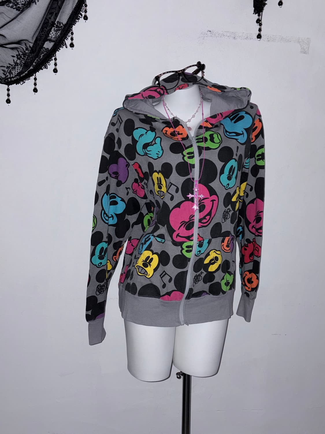 하라주쿠 팝갸루 디즈니 무지개 후드 후드집업 아방핏 키치갸루 상품이미지3