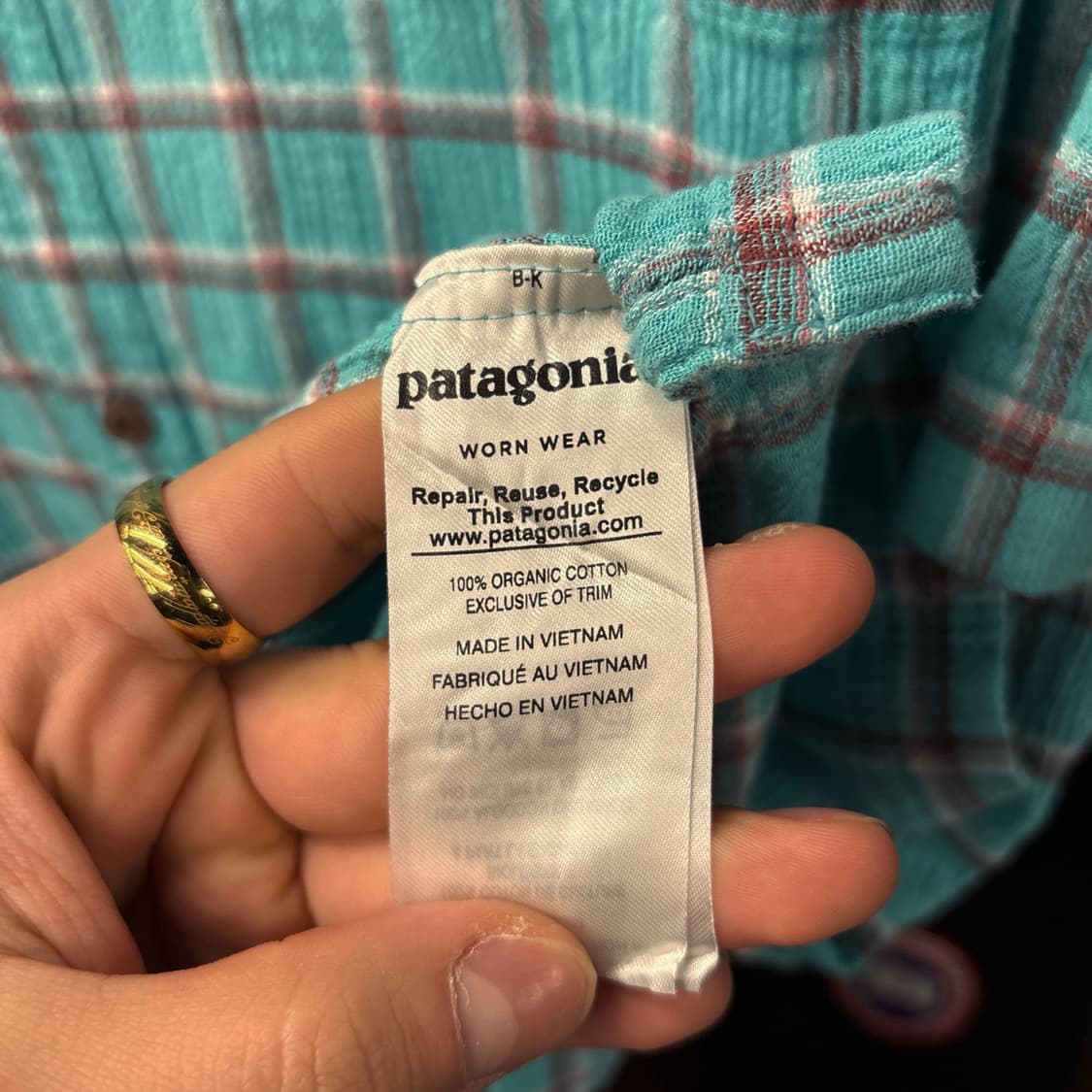 파타고니아 오가닉코튼 멀티 윈도우 체크 시어서커 셔츠 터콰이즈 N1153 상품이미지9