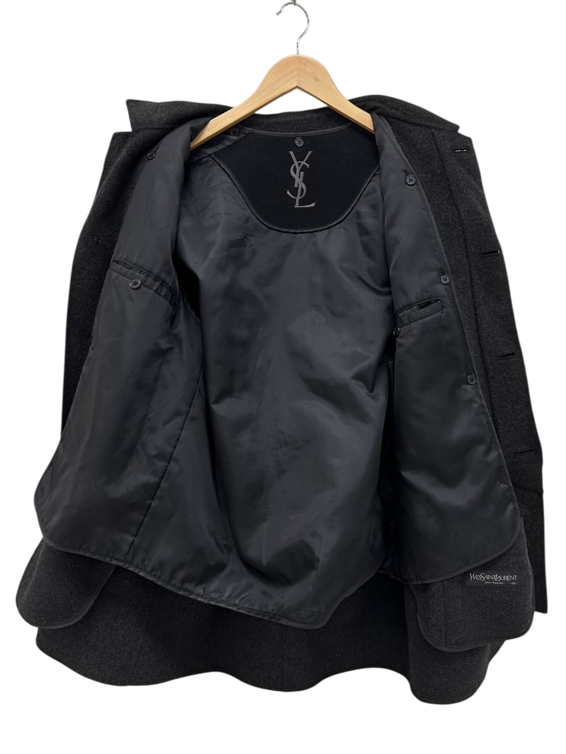 90s YSL 생로랑 울 코트 블랙 (L~XL) 상품이미지7