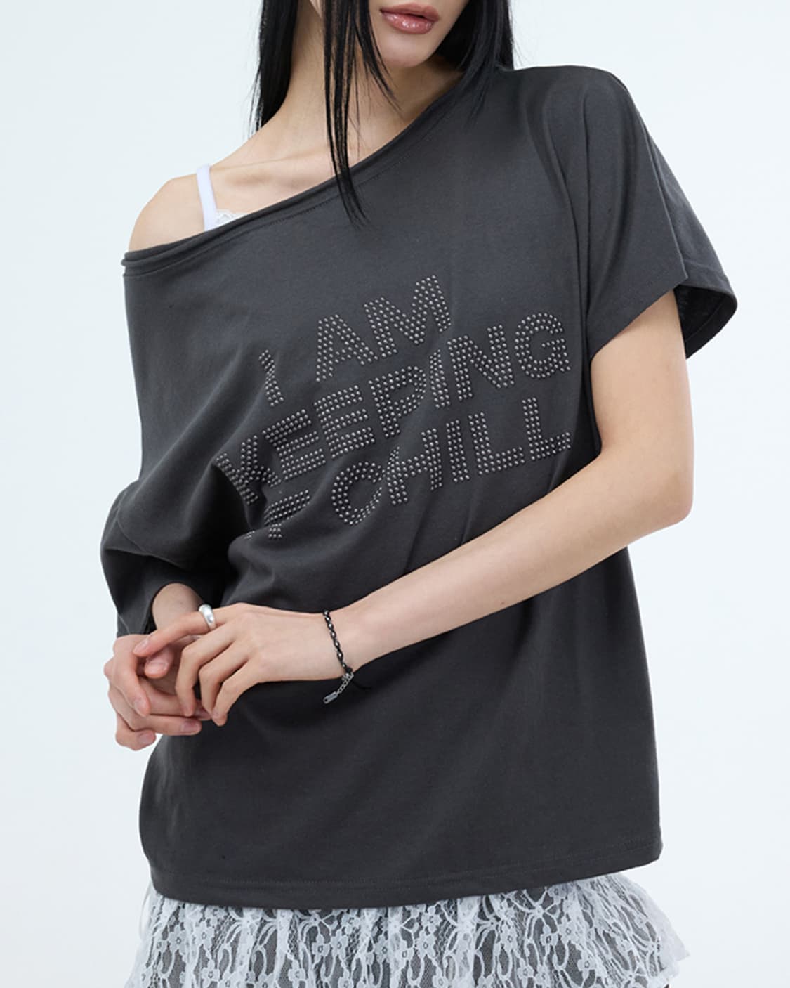 포르테나 핫픽스 원숄더 반팔 차콜 상품이미지1