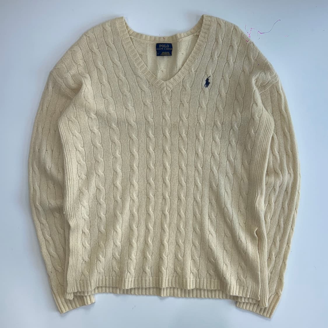 Polo 폴로 네이비포니 아이보리케이블니트 상품이미지4