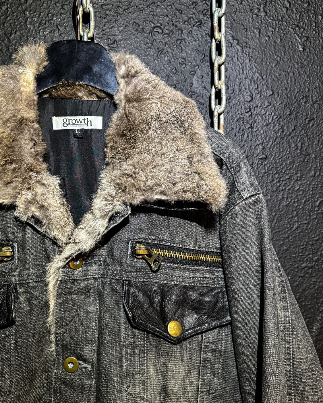 growth – Rabbit Fur Collar Denim Jacket  상품이미지4