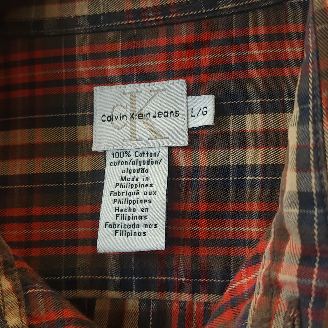 90s 켈빈클라인 플란넬 체크셔츠 체스트 포켓 워크셔츠 L 상품이미지5