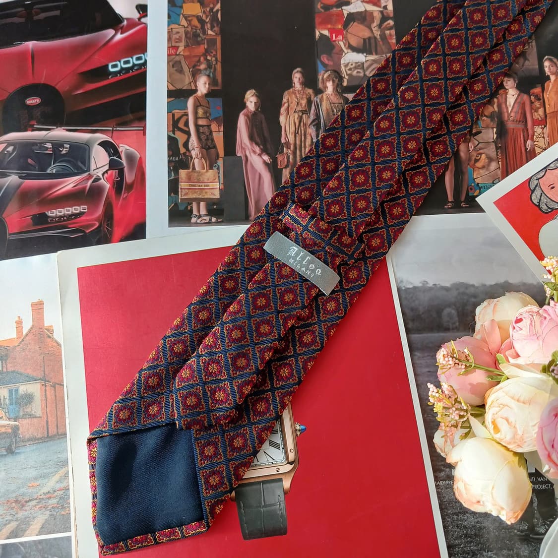 알테아 실크 네이비 기하 플로럴 넥타이 9.2cm A+등급 A19602
 상품이미지6