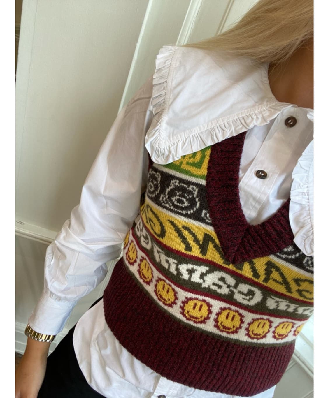 ganni 가니 리시이클드 울 스마일리 베스트 S 상품이미지5