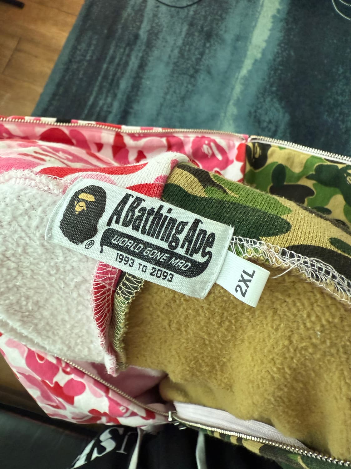 베이프 121 ABC 카모 세퍼레이트 샤크 풀 집 후드 핑크 그린 상품이미지6