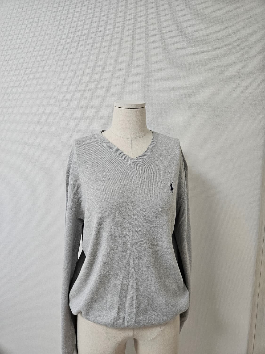 [피마코튼 100%]폴로 랄프로렌 피마 코튼 브이넥 그레이 니트 (S) 상품이미지2