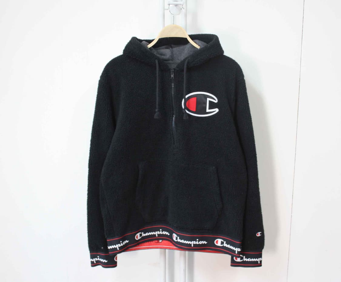 N-10397/챔피언 남성용 블랙 후리스 후드 티셔츠 L 상품이미지1
