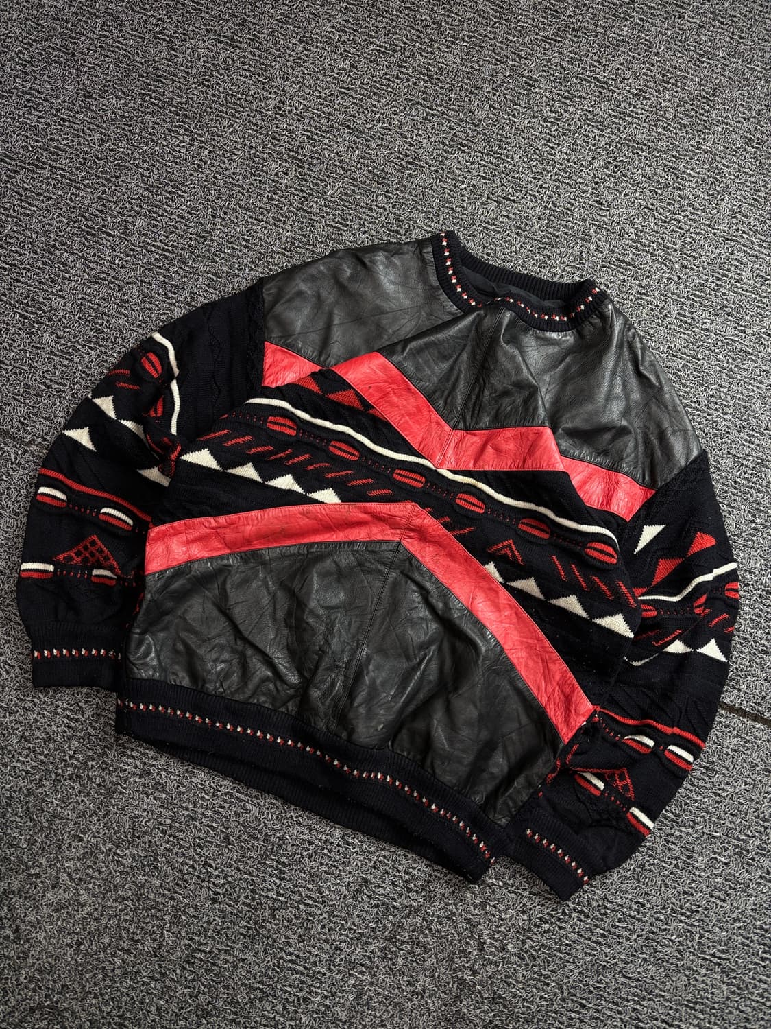 80s 빈티지 아카이브 레더 패치 케이블 니트 2331 상품이미지1