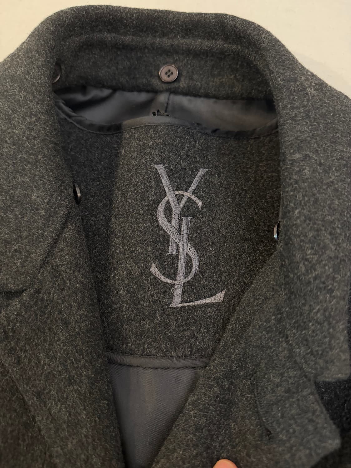 90s YSL 입생로랑 포켓로고 발마칸 울 코트 딥그레이 상품이미지4