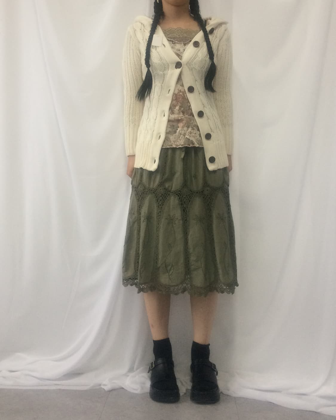 Cable pattern hood knit cardigan 상품이미지5